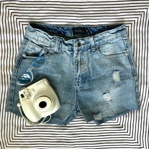 High Waisted Midi Cutoff Boyfriend Shorts